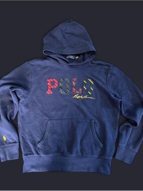 POLO RALPH LARUEN MEN'S NAVY LOGO SWEAT HOODIE SIZE M